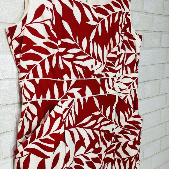 Tahari Tropical Sheath Dress Size 12 Hawaiian Resort Leaf Print Pockets Lined - Picture 4 of 14